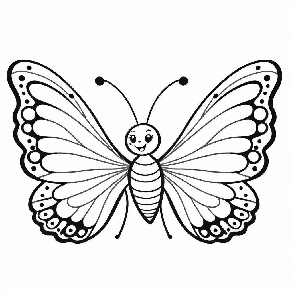 Smile mother butterfly and baby butterfly, Coloring Page, black and white, line art, white background, Simplicity, Ample White Space. The background of the coloring page is plain white to make it easy for young children to color within the lines. The outlines of all the subjects are easy to distinguish, making it simple for kids to color without too much difficulty
