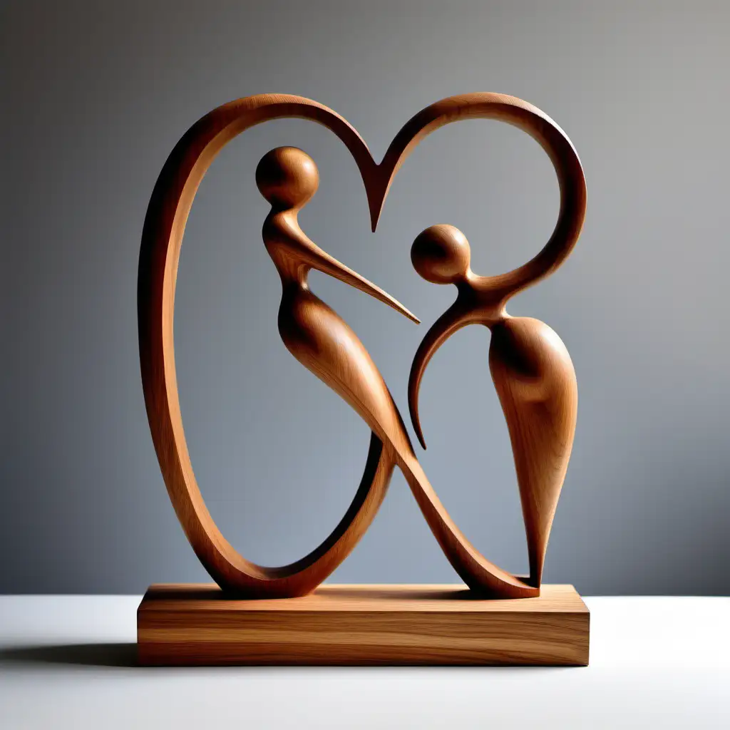 Minimal Abstract Wooden Sculpture Expressing Love Through Dance