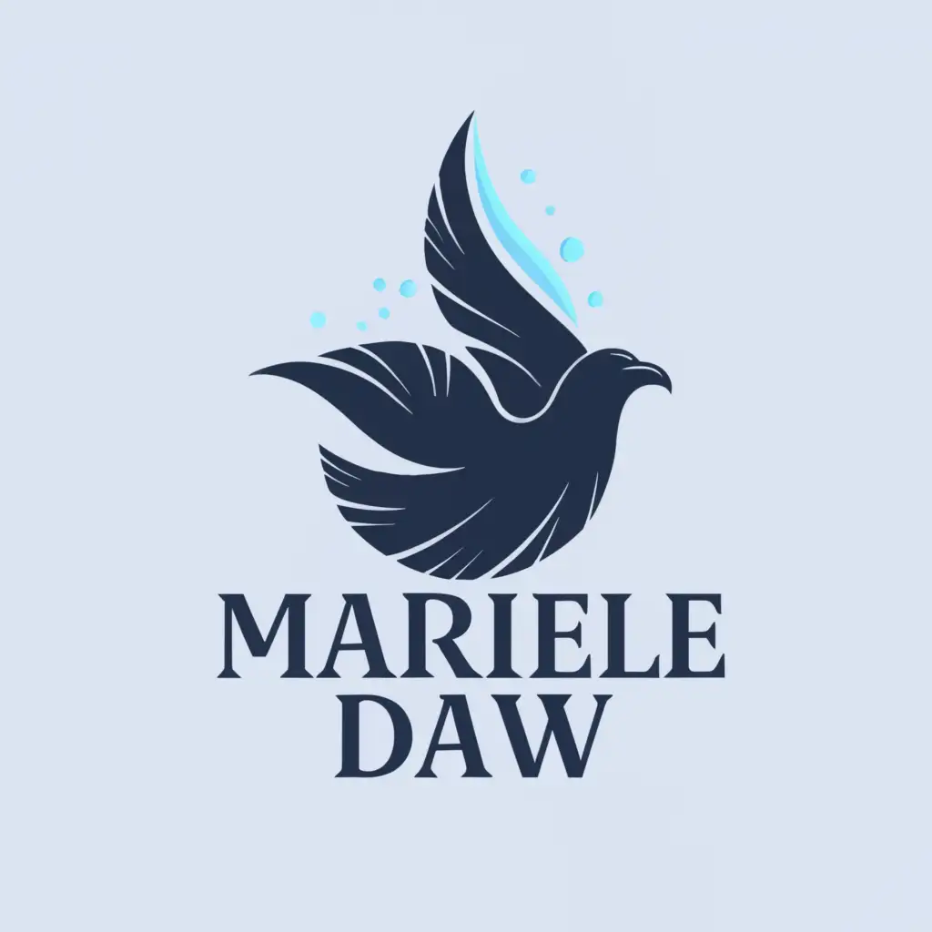 a logo design, with the text Mariëlle Daw, main symbol: dual colored ink brush stroke stylized jackdaw inside water droplet, Minimalistic, to be used in Entertainment industry, clear background