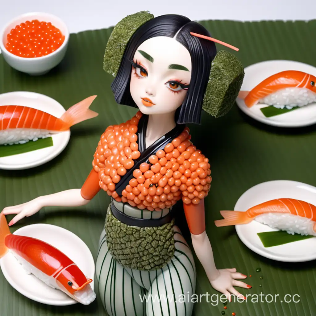 Latex-Girl-Sushi-Character-with-Rice-Body-and-Nori-Dress