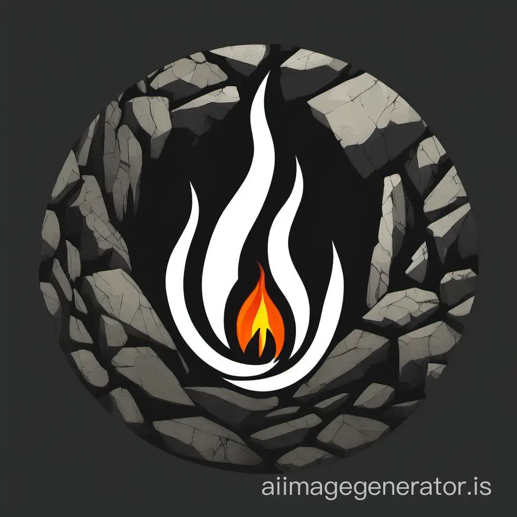 cave fire logo circle
dark stone, no text