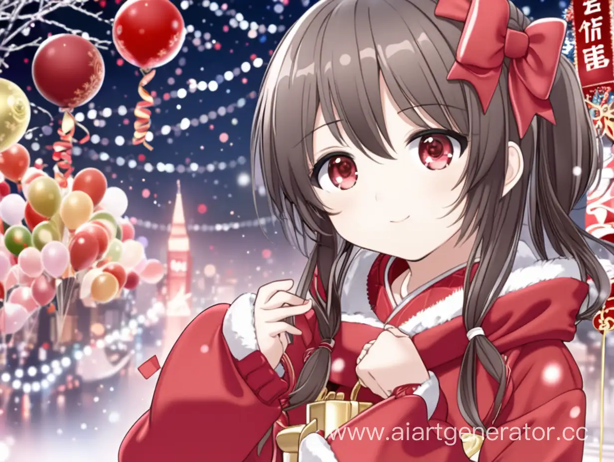 Cute Anime Girl New Year's Eve wallpaper red