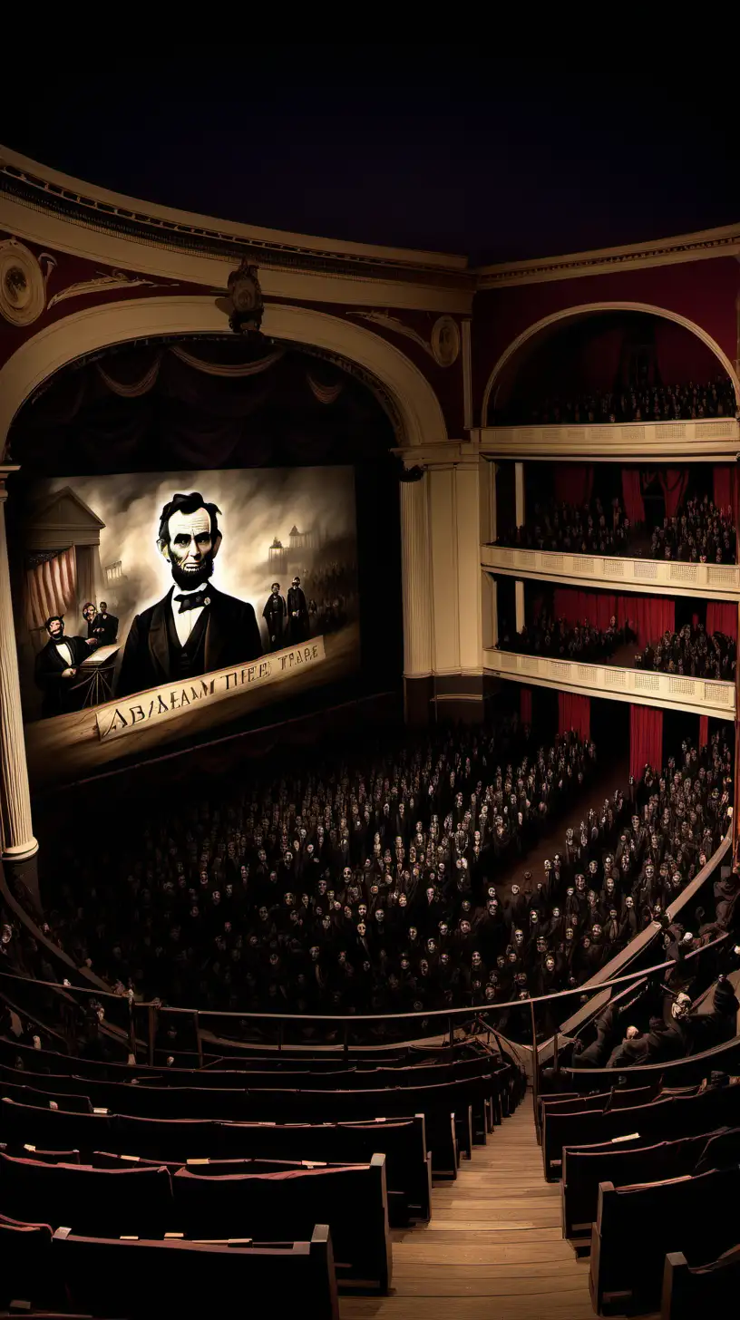 "Witness the Fateful Night: Visualize the haunting atmosphere of April 14, 1865, as President Abraham Lincoln unknowingly steps into Ford's Theatre, setting the stage for a tragic turn of events."