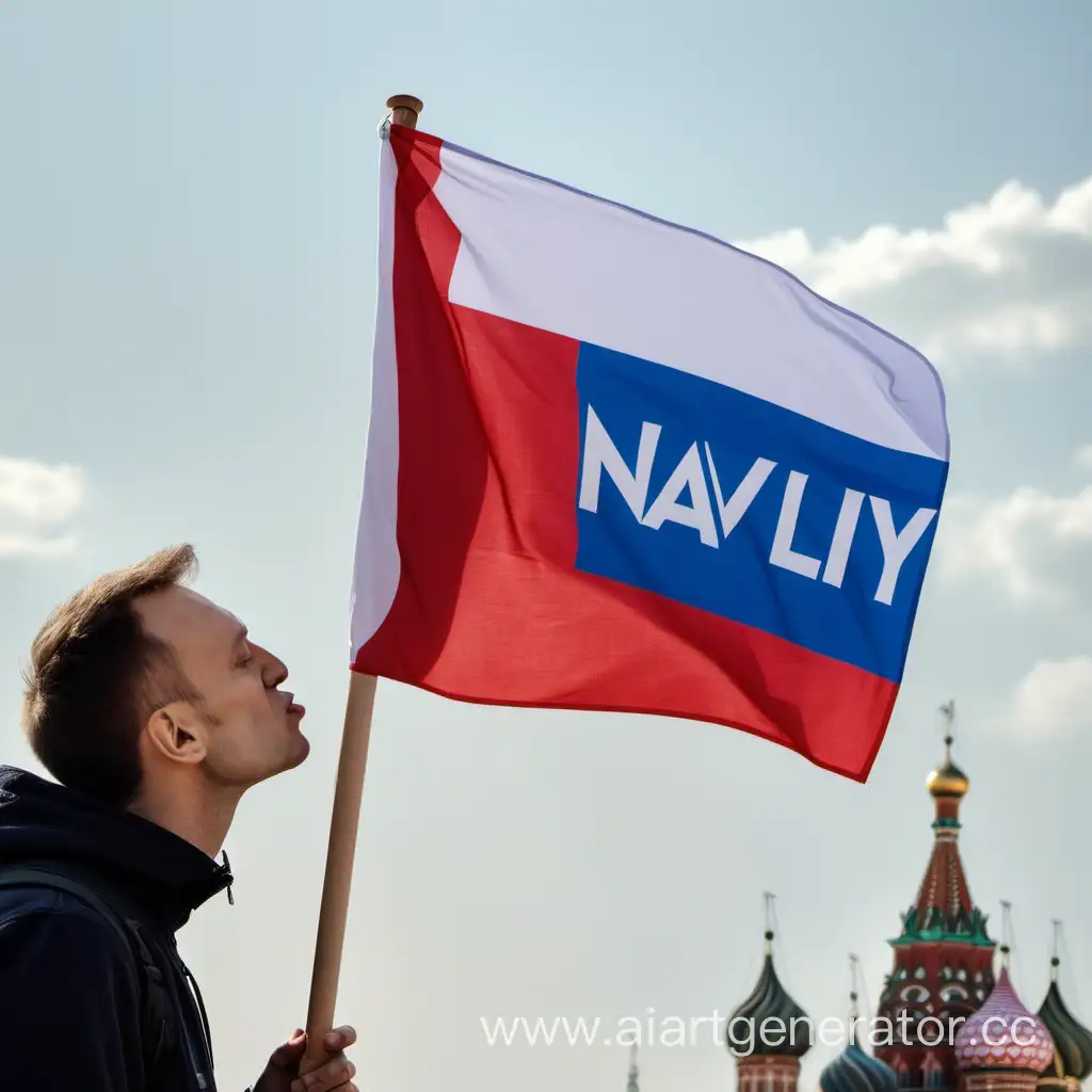 Passionate-Supporter-Kissing-Navalny-Logo-Flag