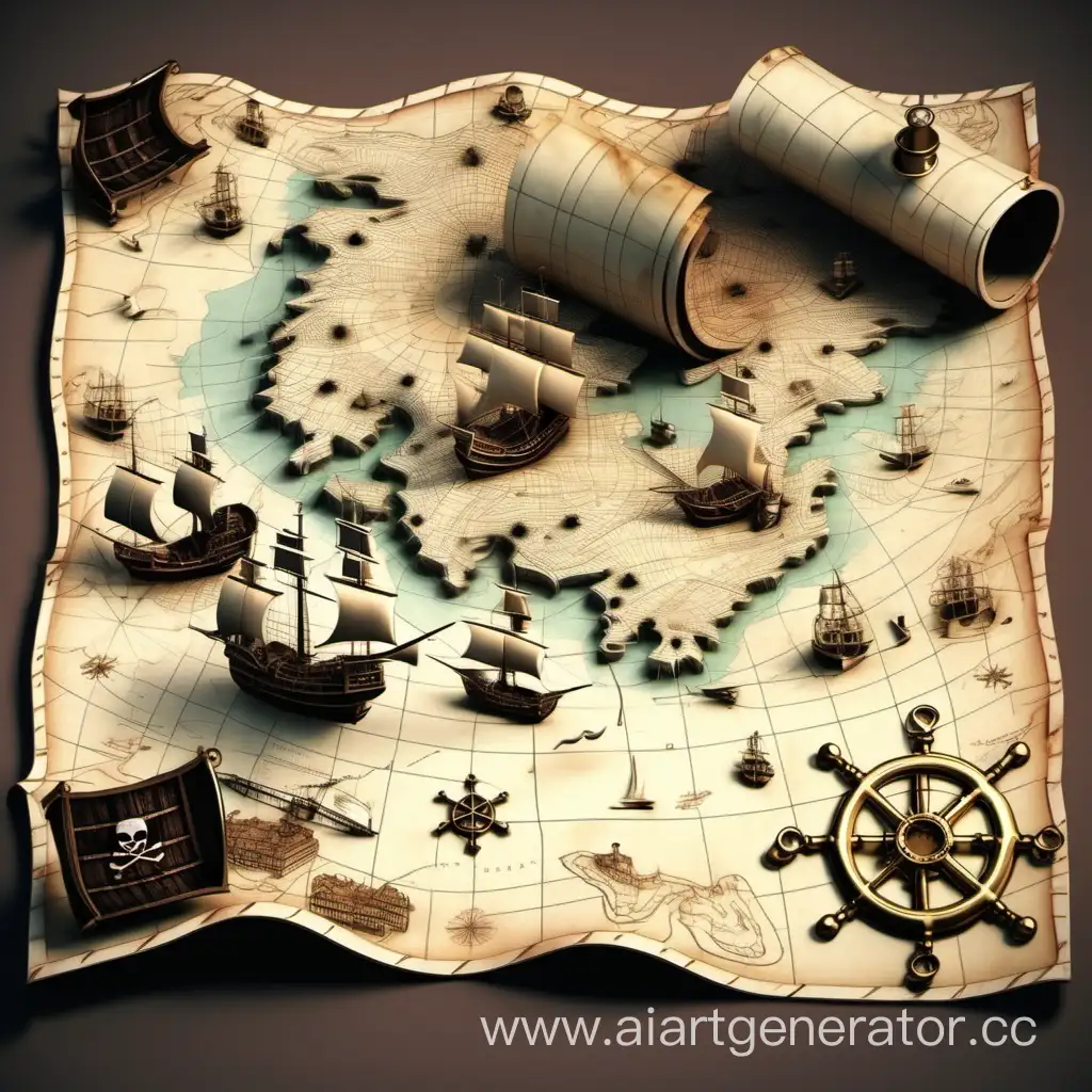 Modern-3D-Pirate-Map-Illustration-Navigating-Treasure-in-a-Contemporary-Setting