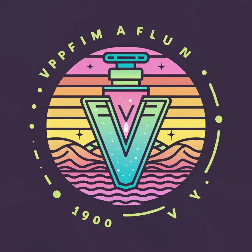 LOGO-Design-for-VaporV-Futuristic-Perfume-Bottle-with-1980s-Vaporwave-Style-in-Purple-Light-Blue-and-Bright-Green-with-Sunset-Typography