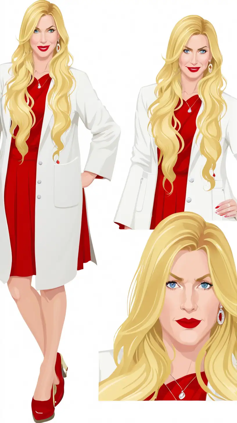 Sophisticated Chemistry Teacher in Chic Red and White Attire