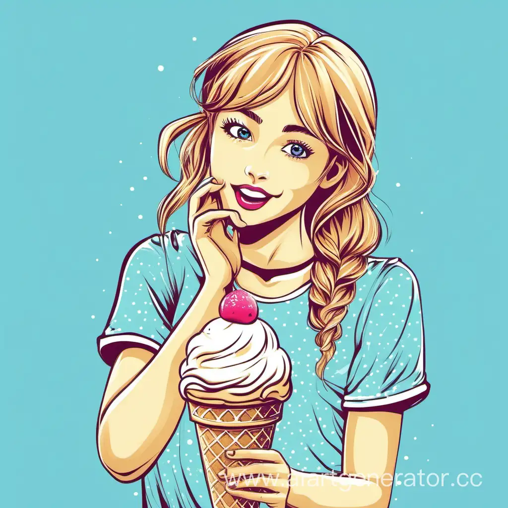мороженое девушка синий фон