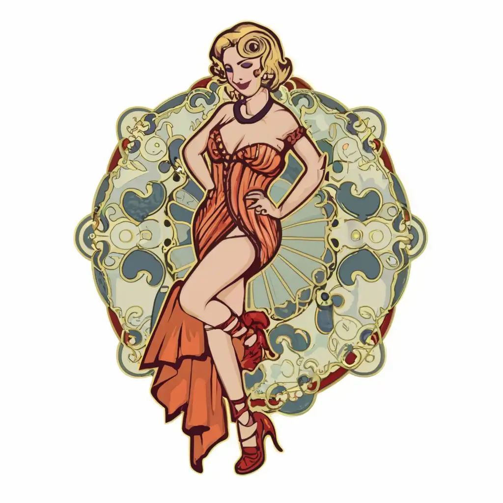 LOGO-Design-For-Vintage-TShirt-Brand-Classic-PinUp-Woman-in-Art-Deco-Style