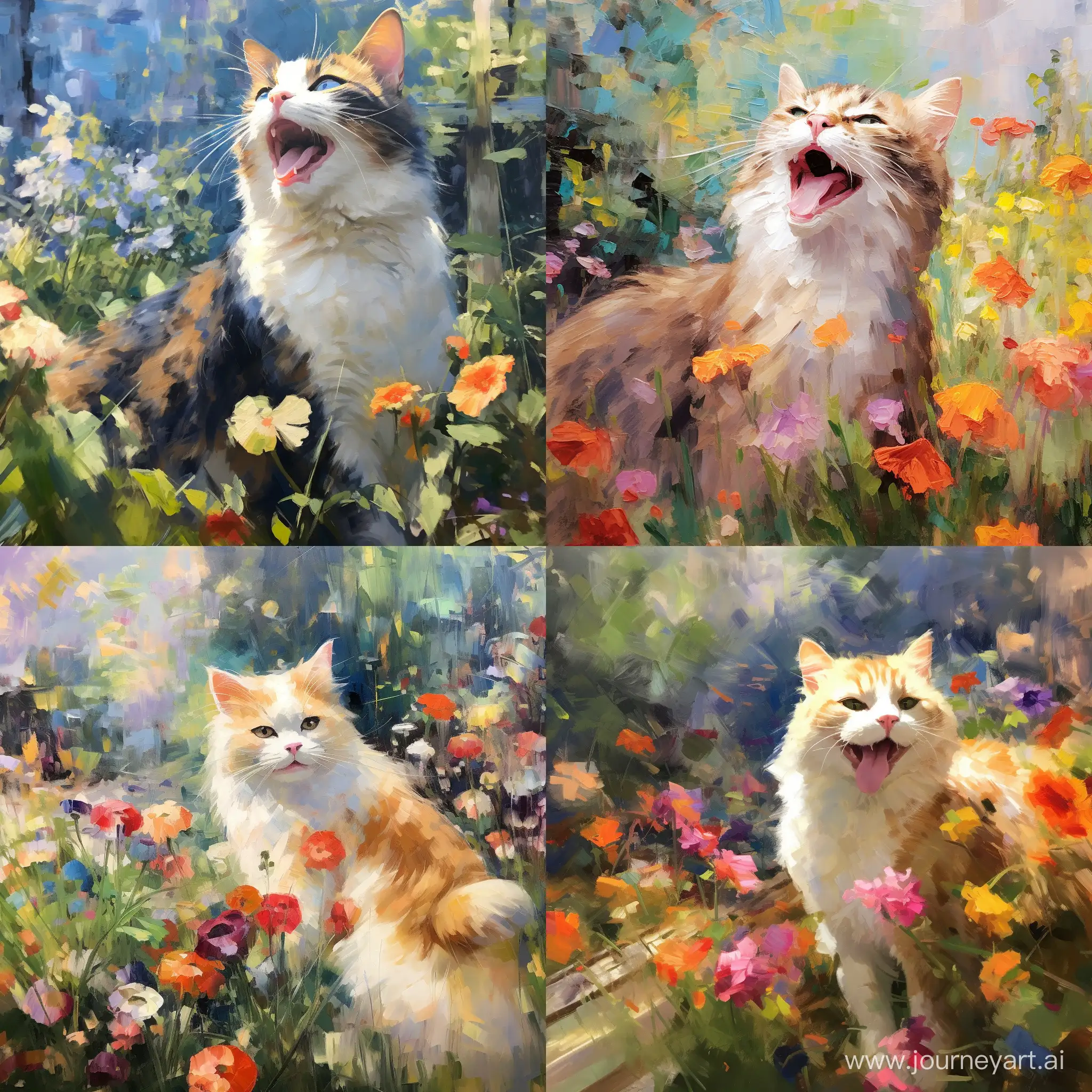 Joyful-Cat-Enjoying-a-Garden-Oasis-in-Impressionist-Style