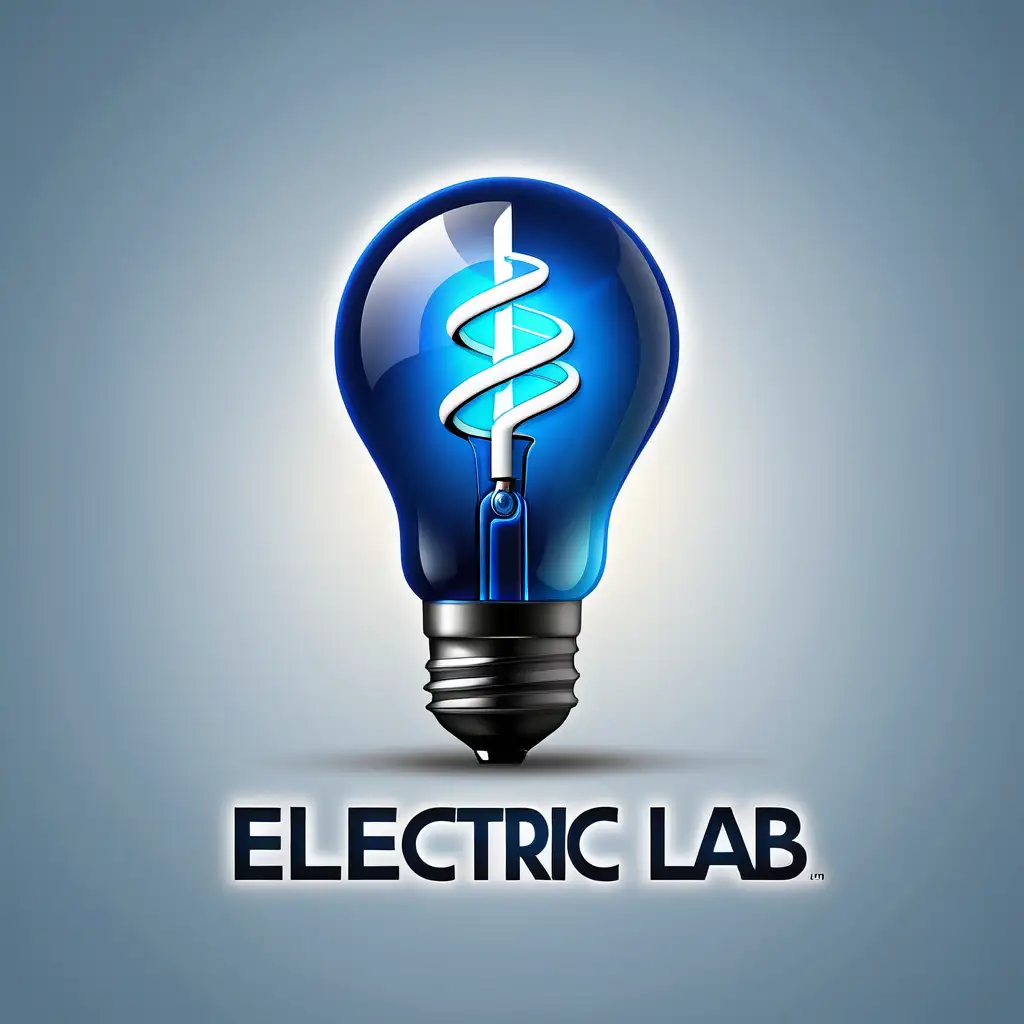 electric lab logo for my company with a blue realistic smart bulb
