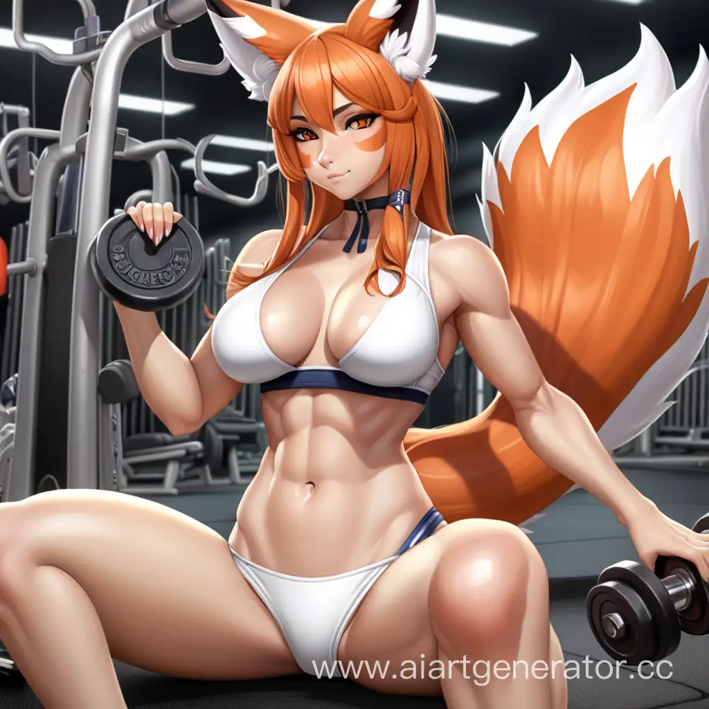 Muscular-NineTailed-Fox-Woman-Working-Out-in-Sensual-Gym-Scene