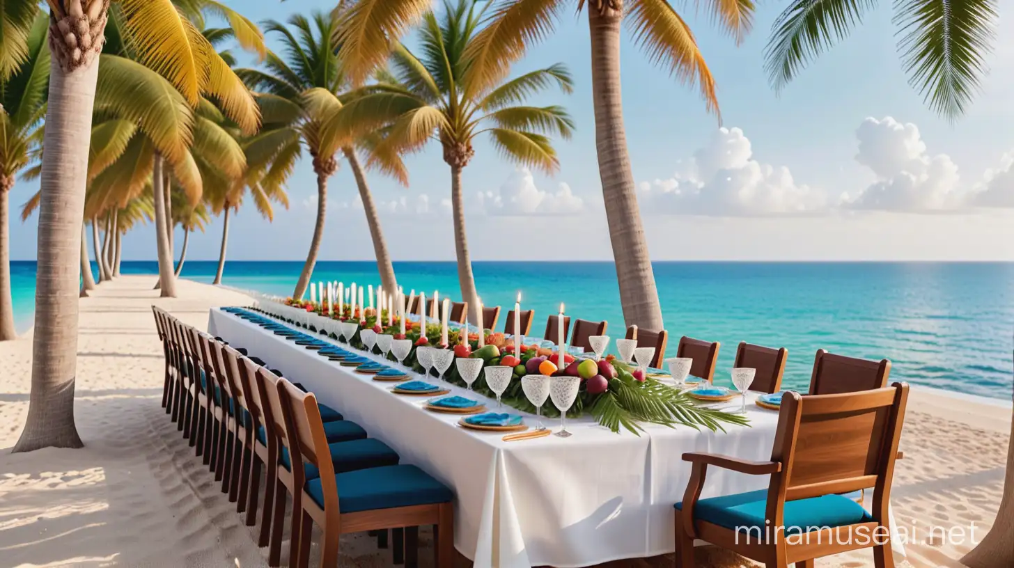 Passover Seder Table by the Sea with Palm Trees