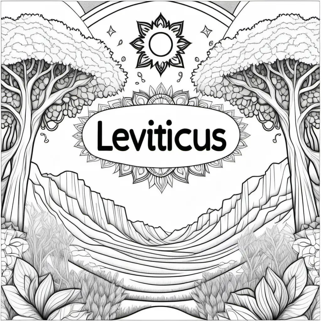 Coloring page for kids, Coloring Word Leviticus, clean line art, beautiful mandela nature background