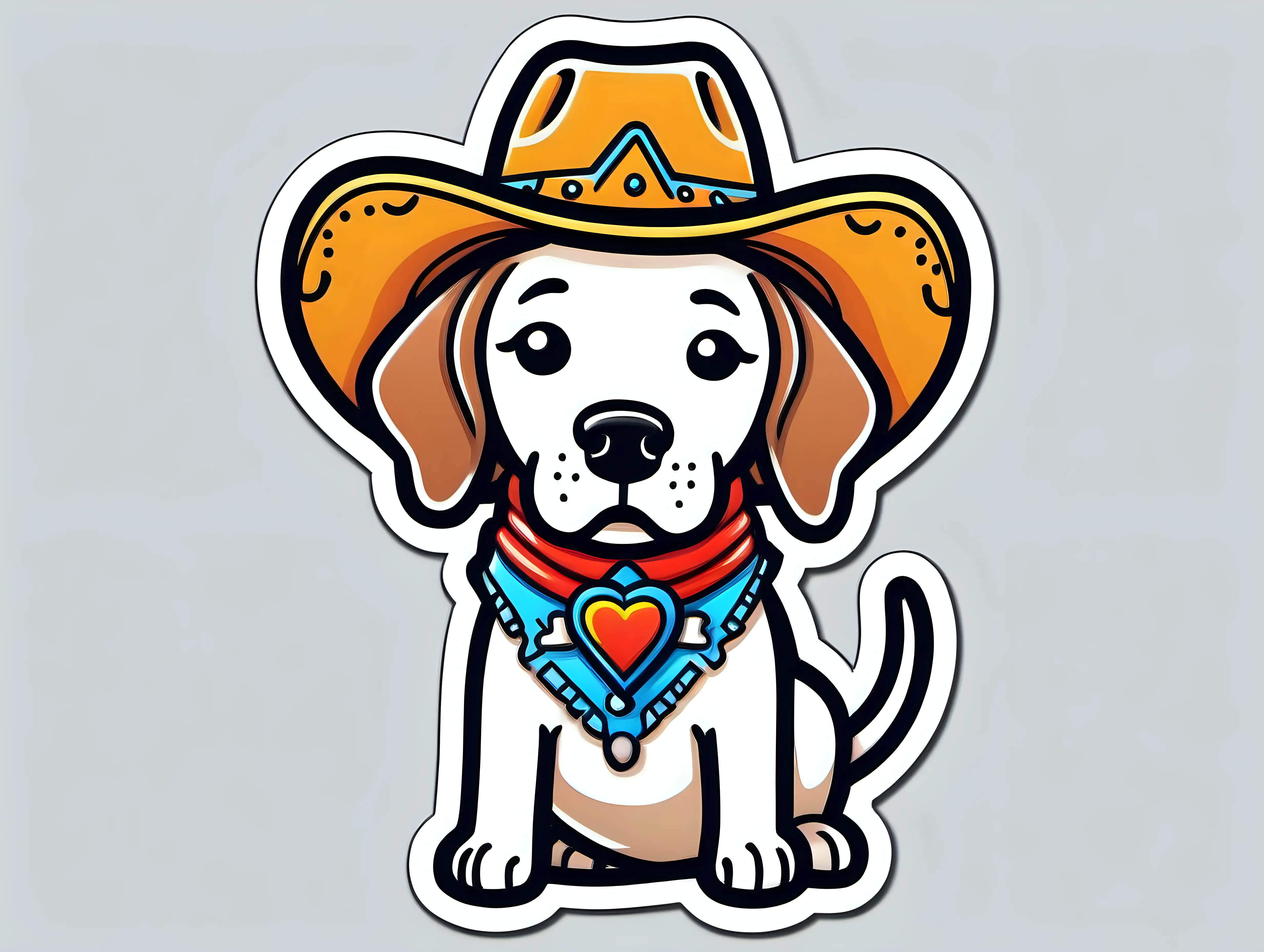 a cartoon character labrador retriever dressed like cowgirl characters, vibrant color, line art, like a sticker, white background, in the style of keith haring