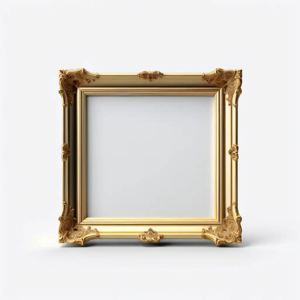 Elegant Gold Photo Frame in Full View High Detail 3D Render