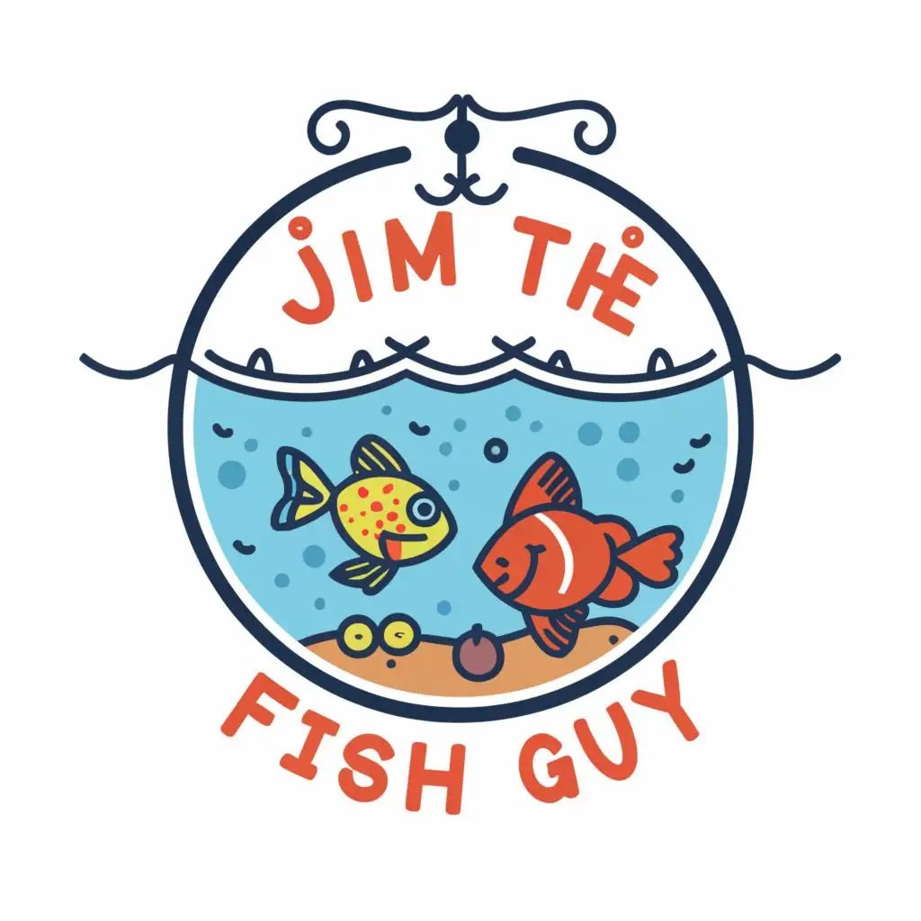 logo, aquarium, with the text "Jim the Fish Guy", typography