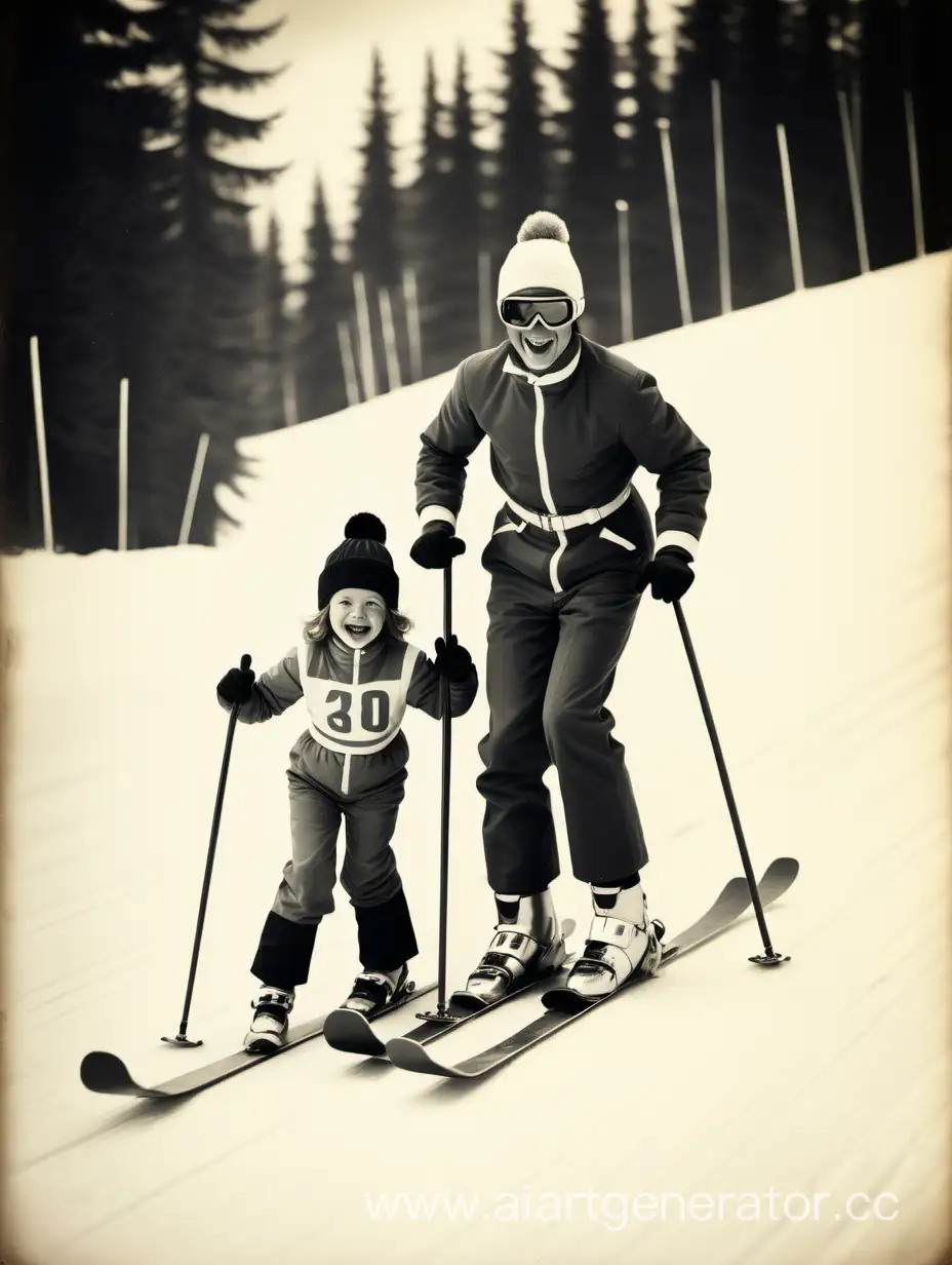 ретро фото лыжные гонки с ребенком
