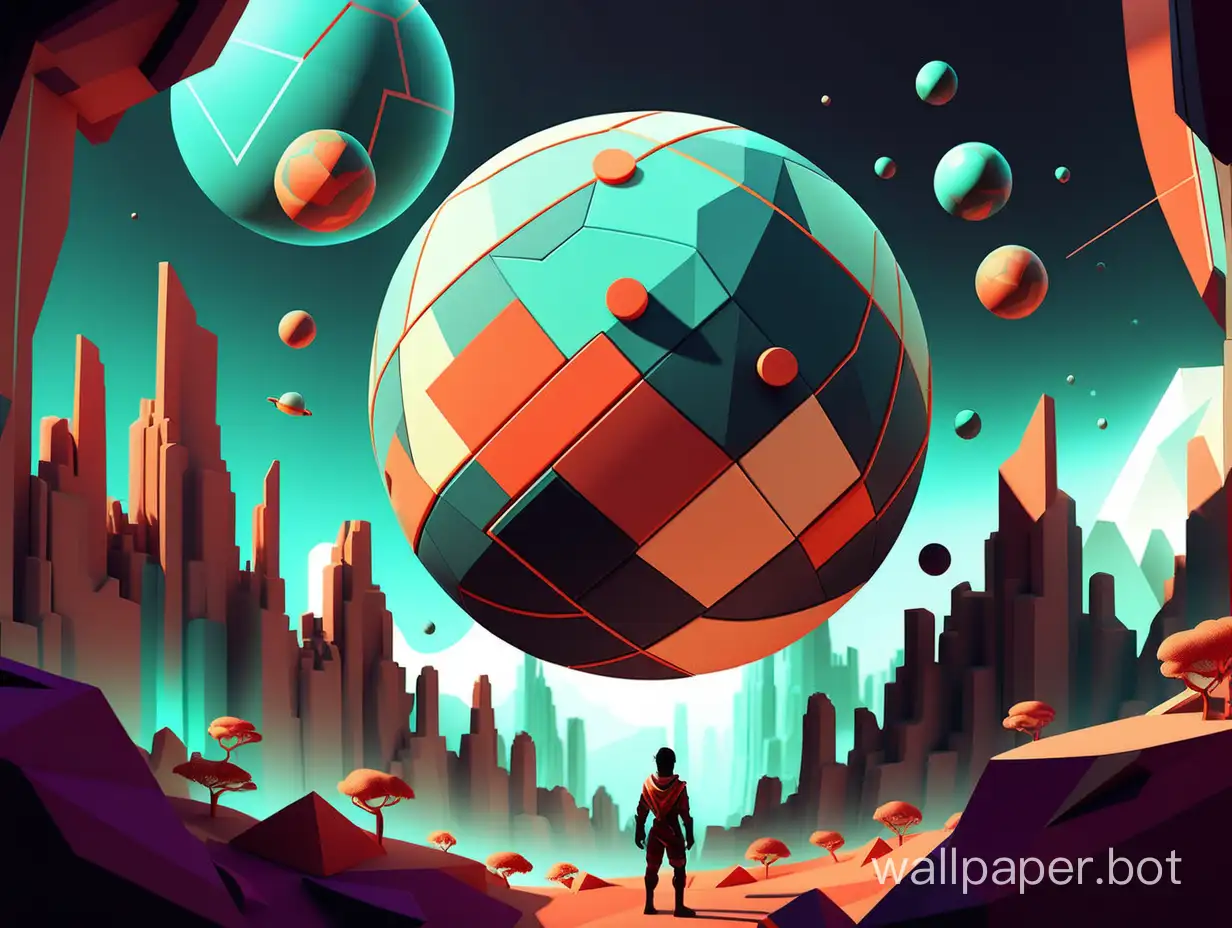 Geometric planet. A feeling of freedom and warmth.The color scheme is fresh and cool.Avatar for game bloggers