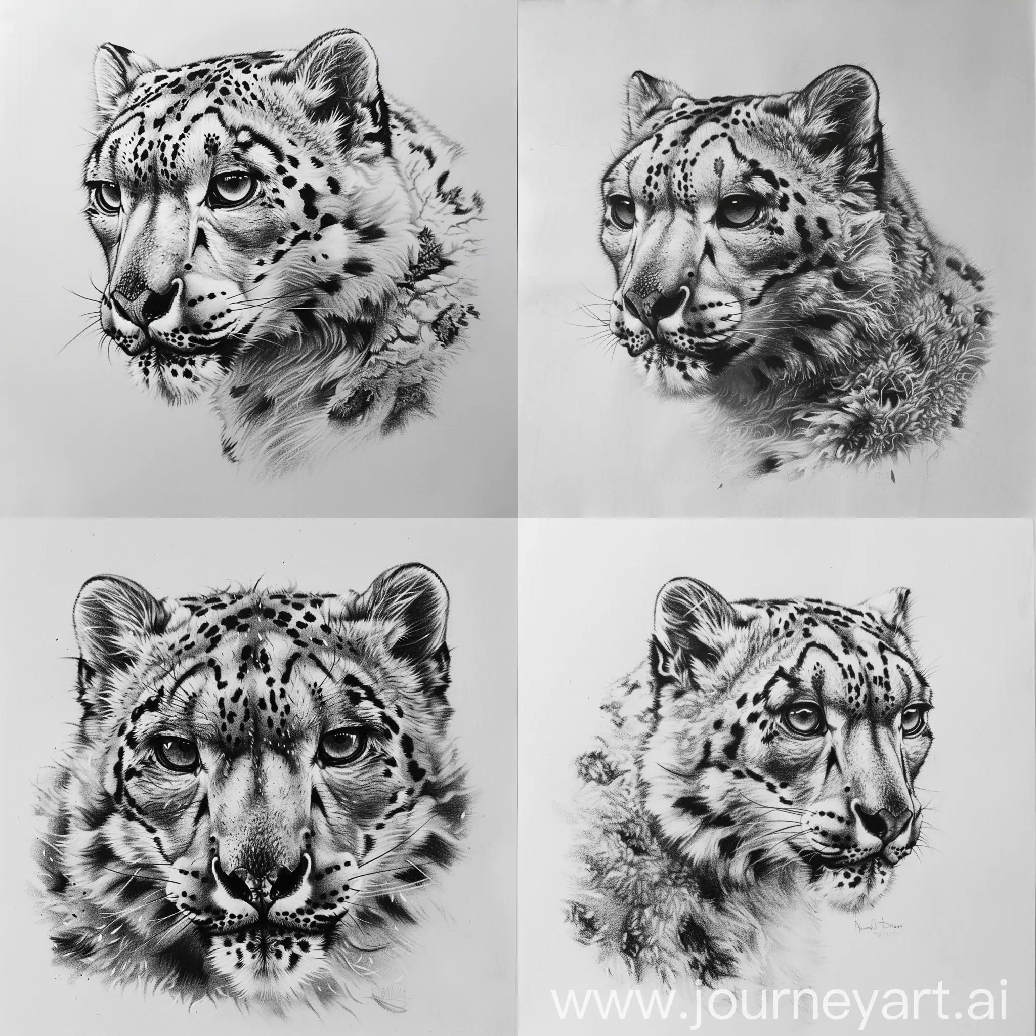 Graceful-Snow-Leopard-Pencil-Drawing-Exquisitely-Detailed-Contour-Artwork