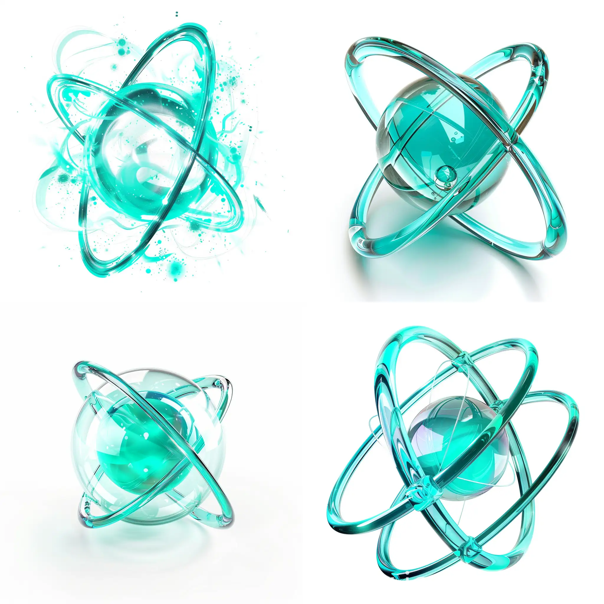 Vibrant-Turquoise-Atom-Orbiting-in-Bold-Glossy-Glass-Shiny-Illustration-on-White-Background