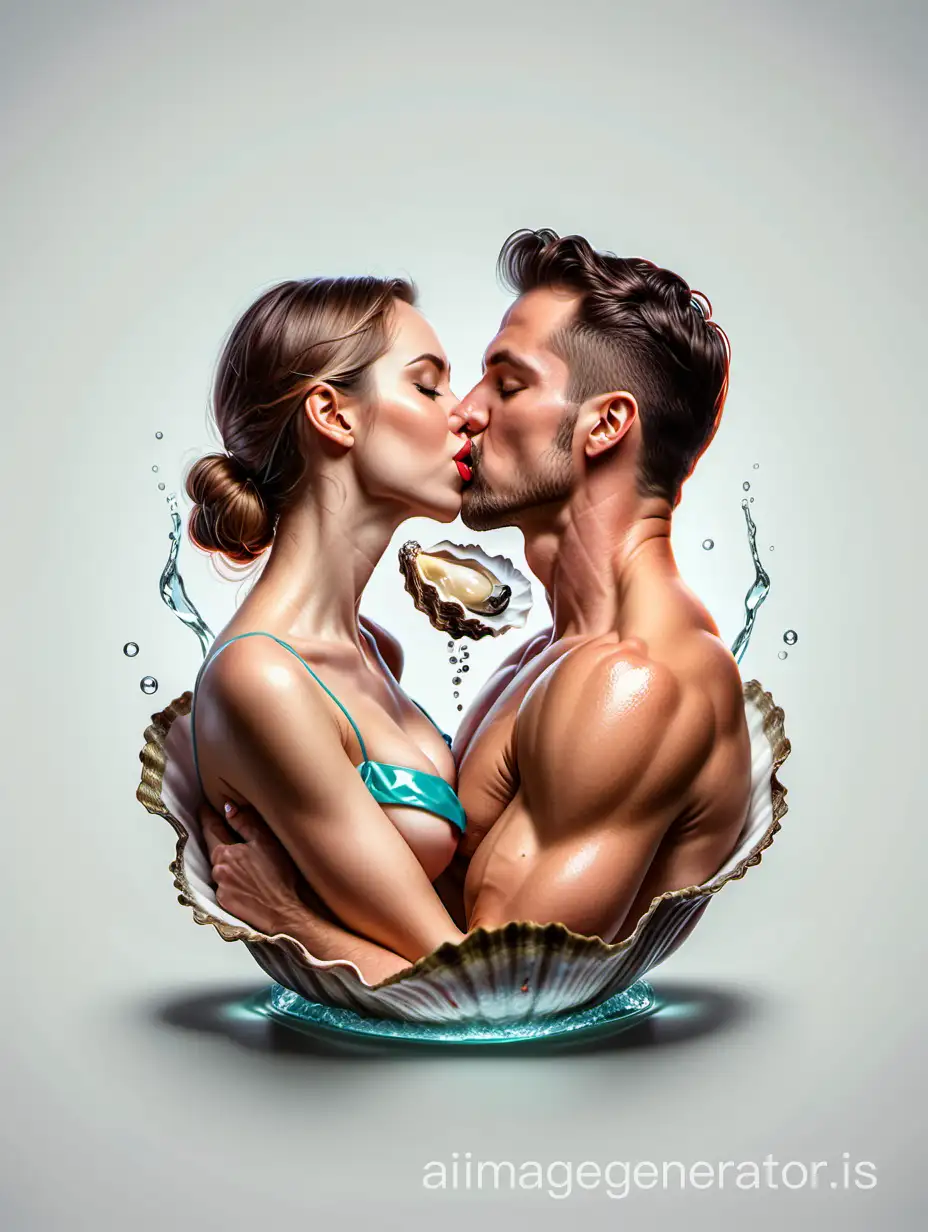 Realistic, High resolution, Logo hot sexy man kiss oyster, graphics, logotype, simple