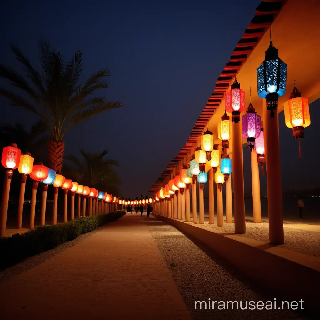 Traditional Ramadan Lanterns Illuminating Festive Streets at Night