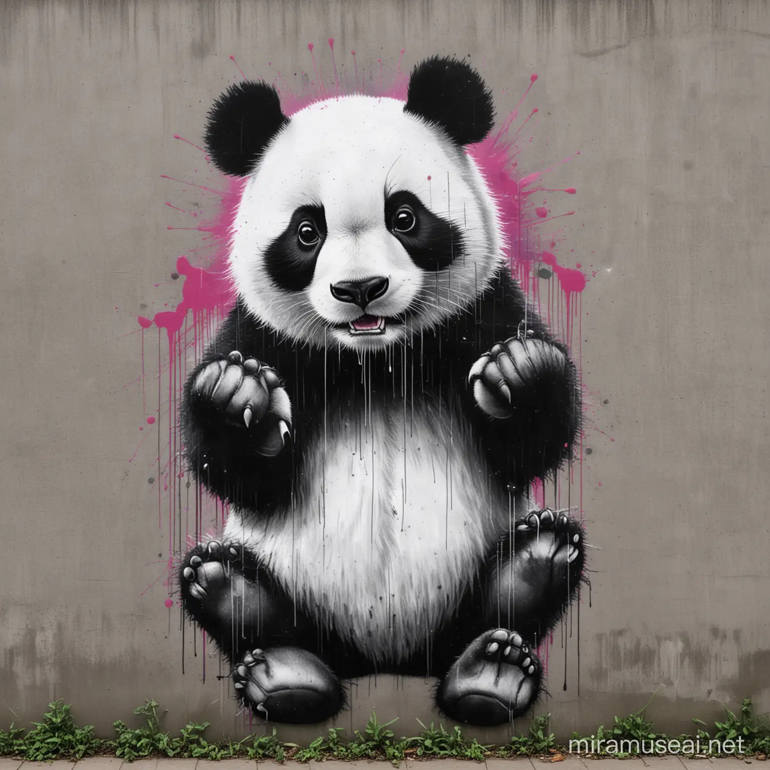 Colorful Panda Graffiti on Urban Wall