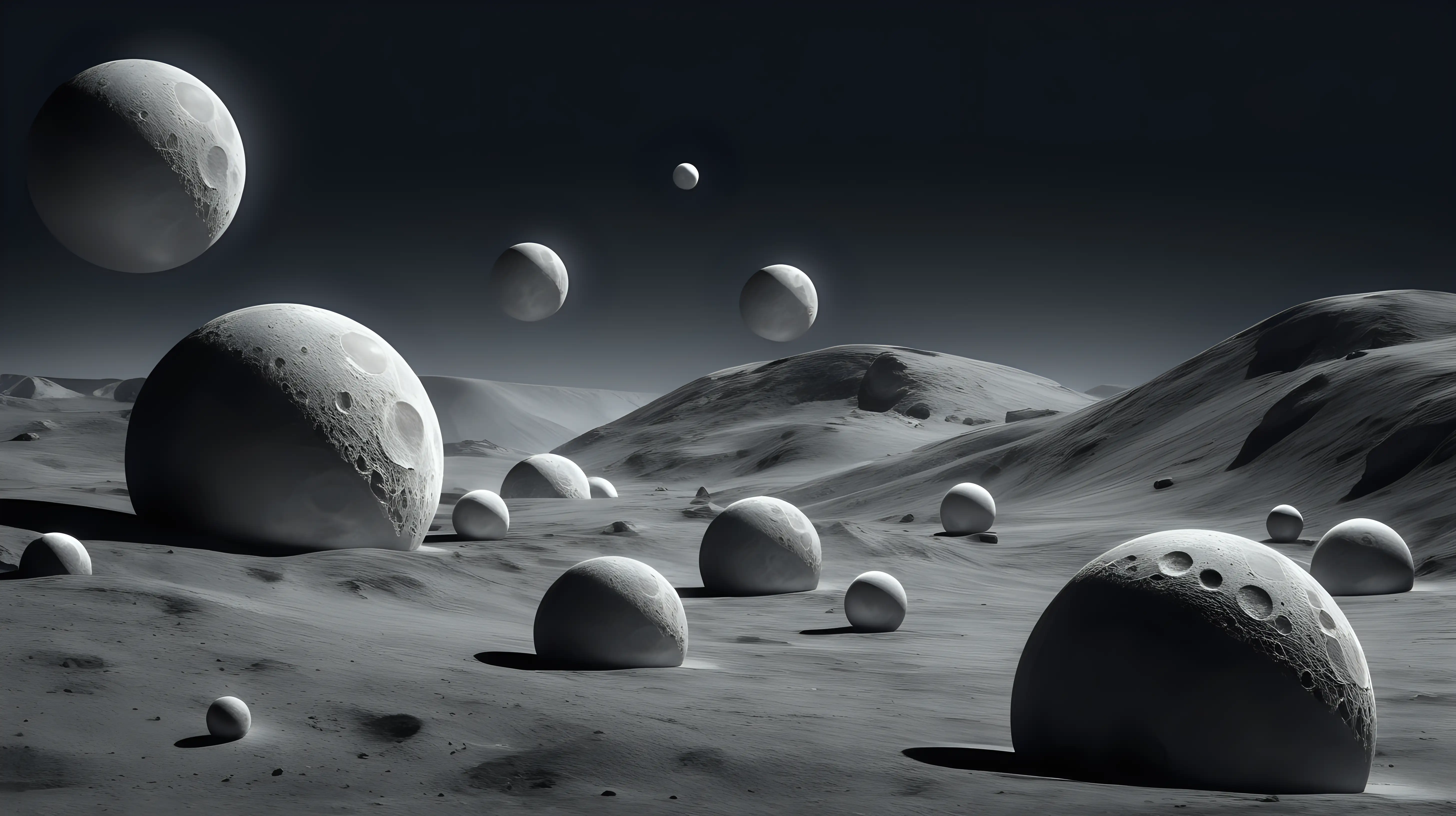 Tranquil Lunar Landscape with Arranged Spheres