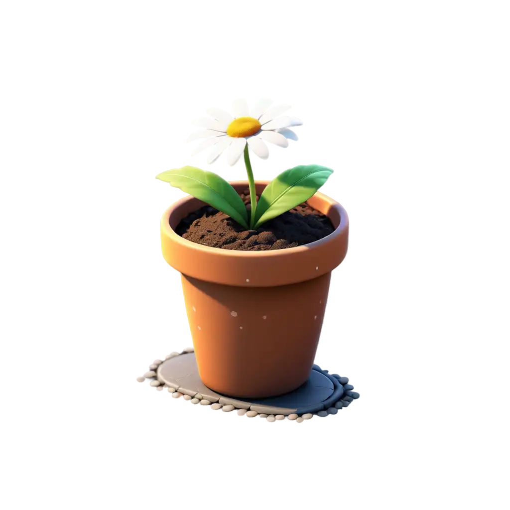A micro-tiny clay pot full of dirt with a beautiful daisie planted in it, shining in the autumn sun on a road in an abandoned city, fiction, wallpaper, character, cg artwork, art, flash photography