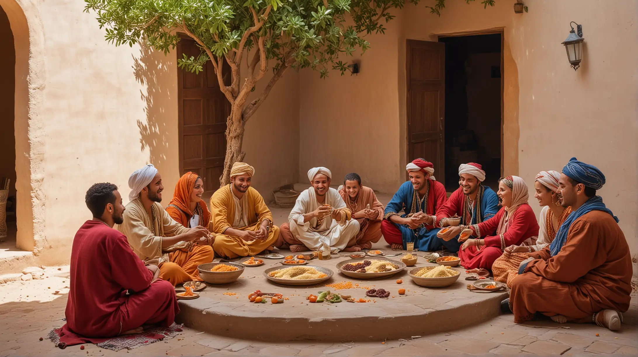 Moroccan Traditional Family Gathering Eating Couscous