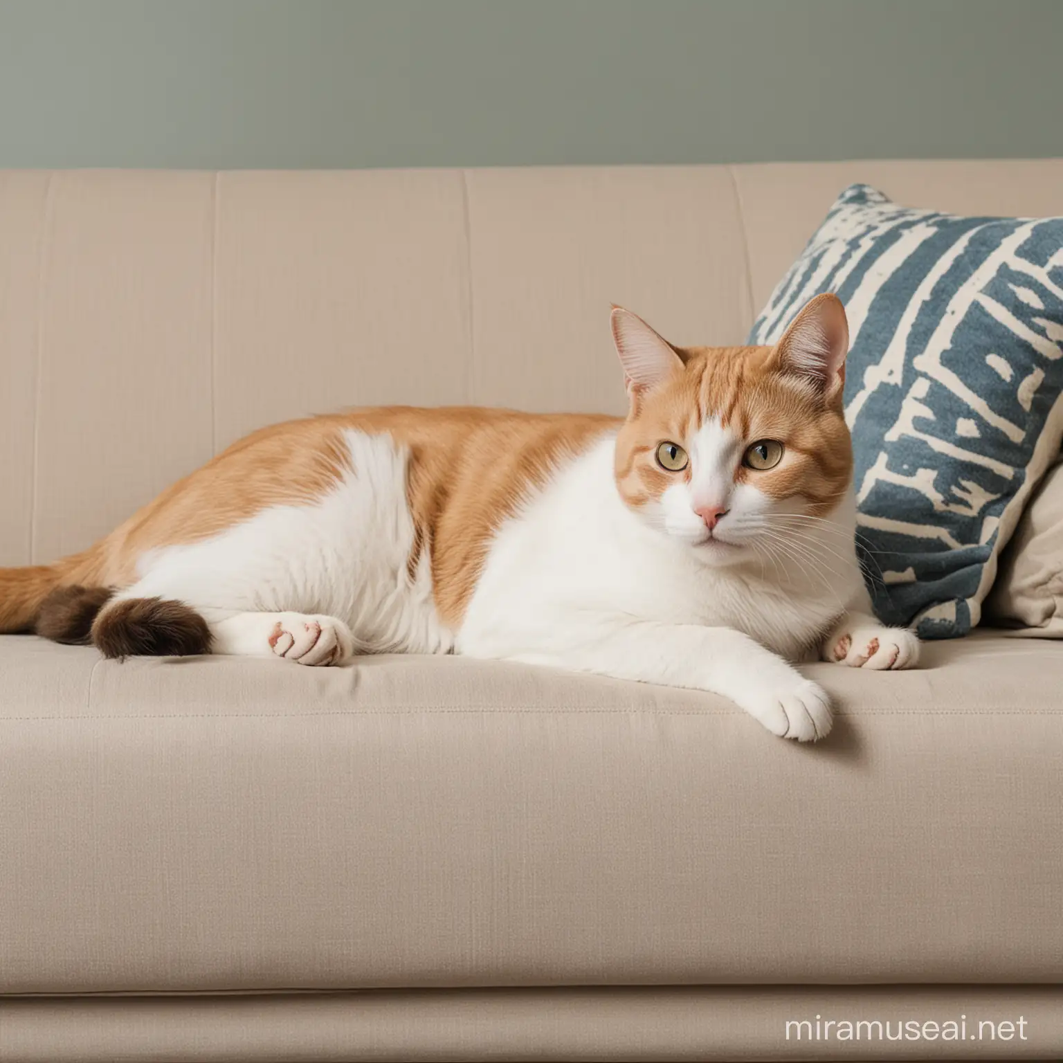 Fuzzy Feline Relaxing on Plush Sofa