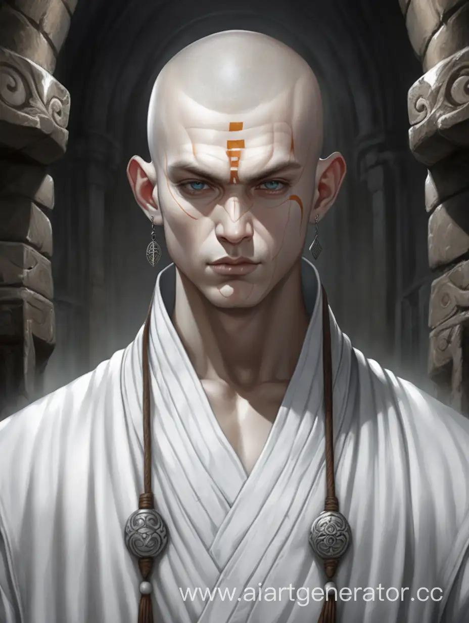 beautiful white man. human. dungeon dungeon. white monk. portrait