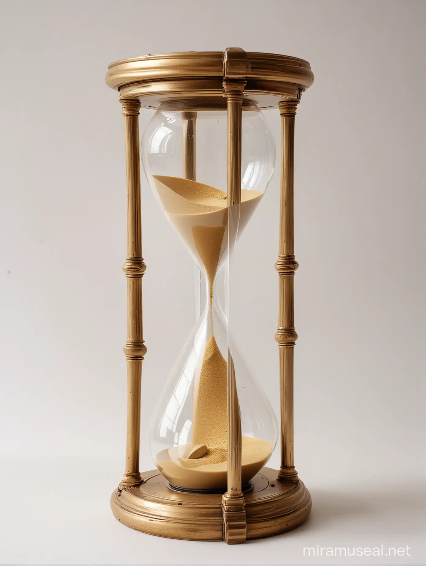 Antique Hourglass with Golden Sand on Clear White Background