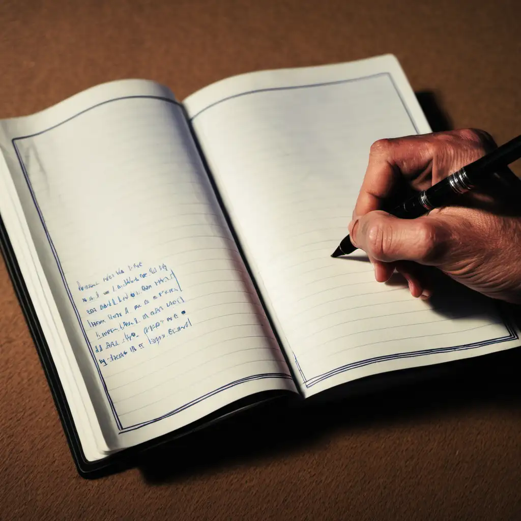 Person Reflecting and Recording Thoughts in a Journal