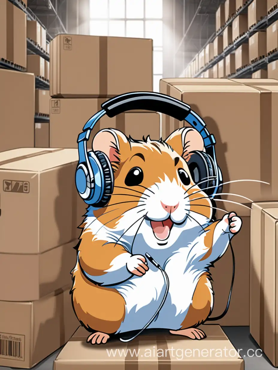Cheerful-Hamster-Enjoying-Music-in-Warehouse-Setting