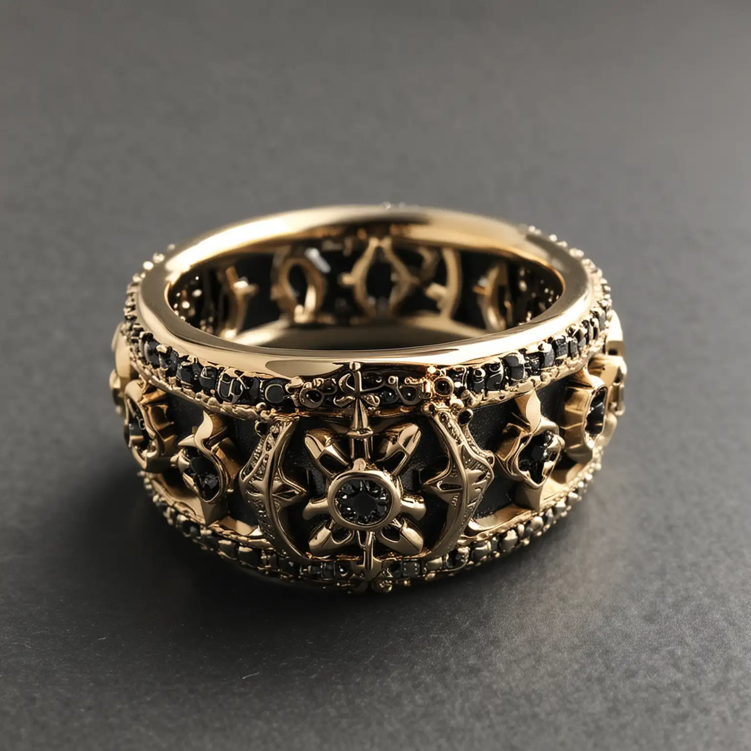 gold gothic ring inspired by chrome hearts style 