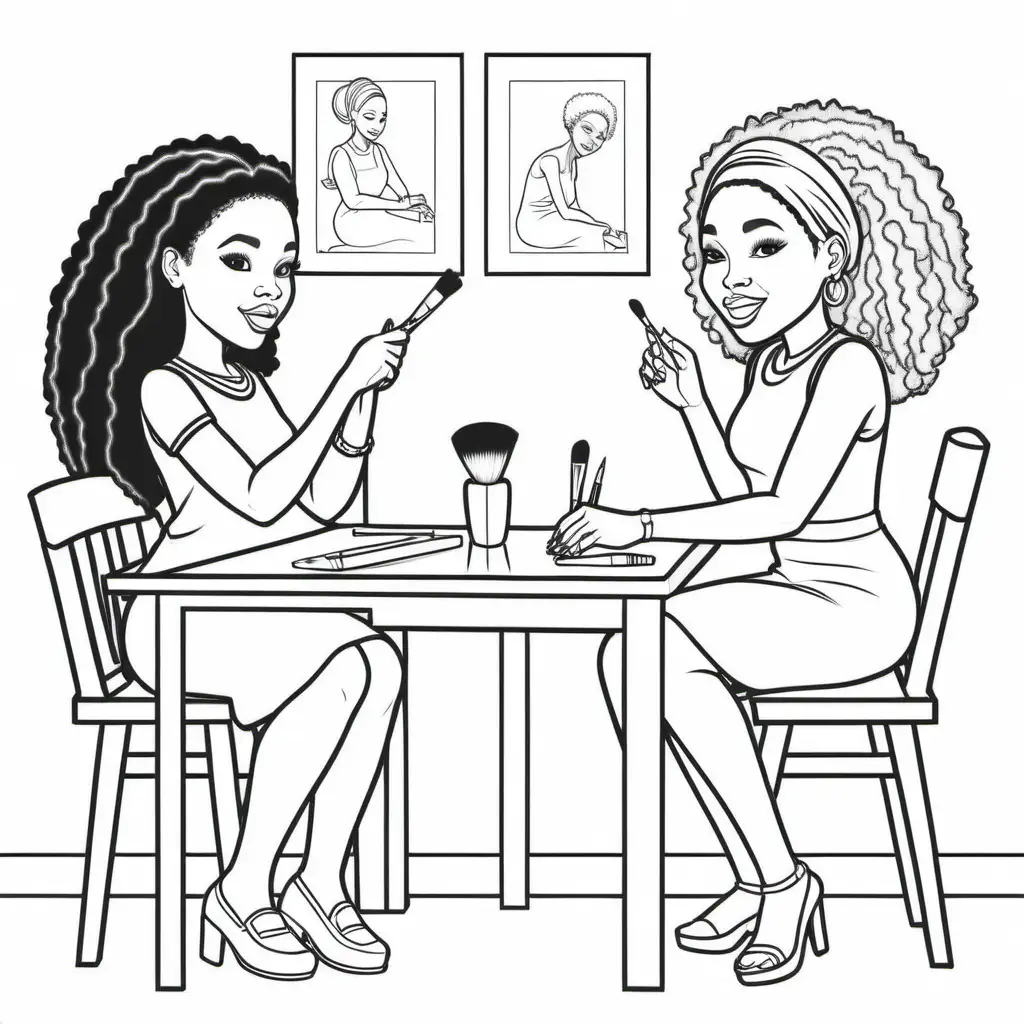 AfricanAmerican Women at Nail Art Desk Coloring Page