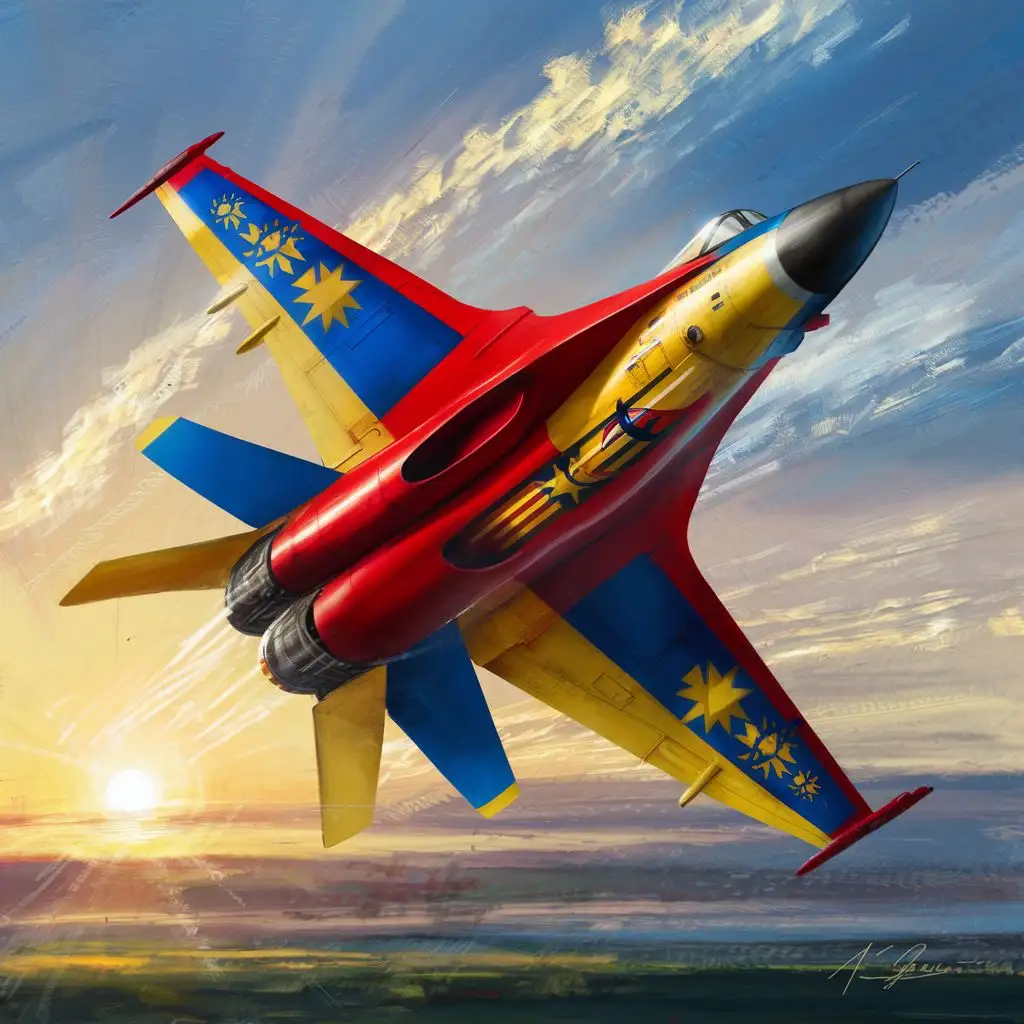 Ukrainian MiG29 Fighter Jet Display with National Emblems and Colors