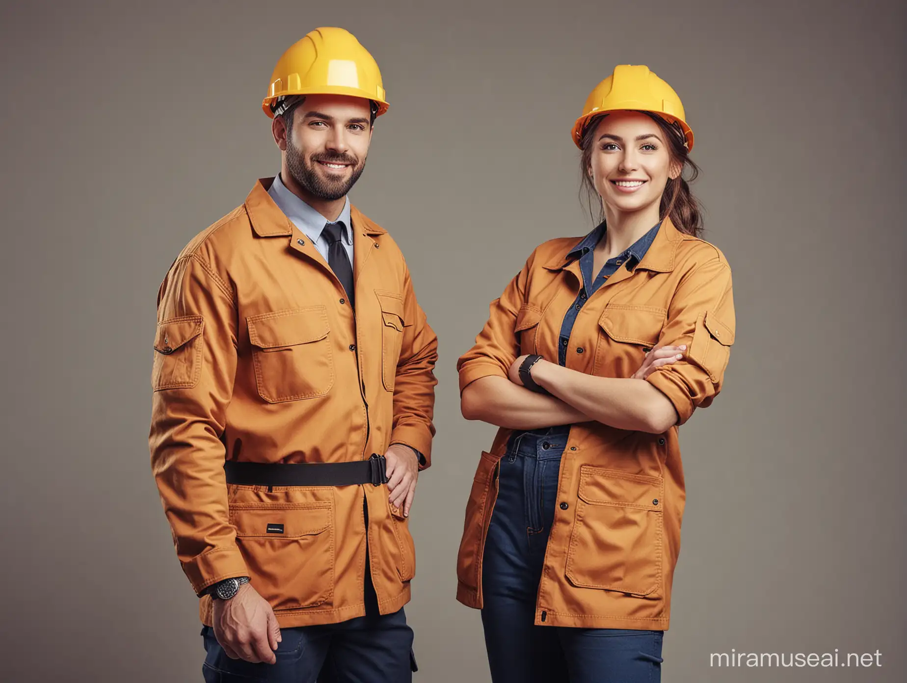 Couple in Industrial Workwear at a Machinery Factory