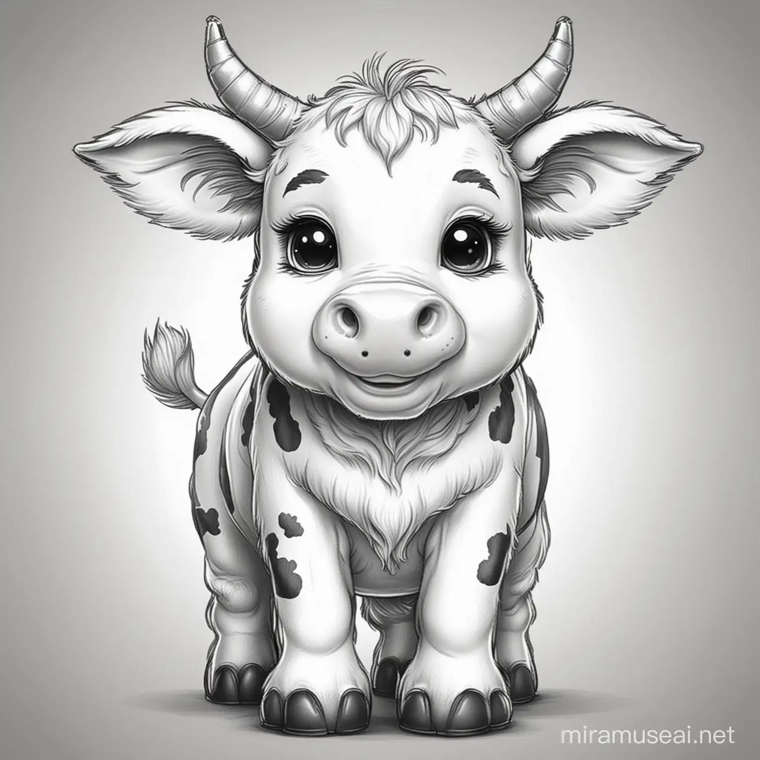 cute cow firm animal black and white coloring page