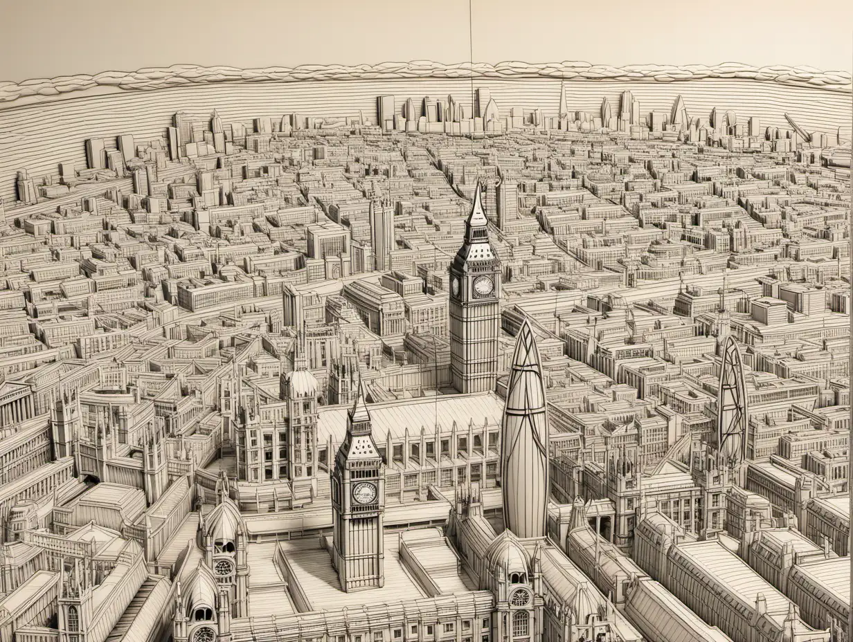 Panoramic Relief Skyline View of London England