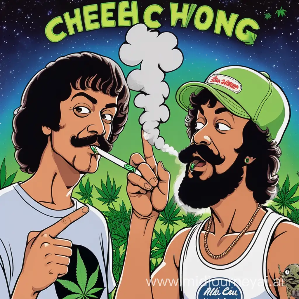 Cheech and Chong smoke weed in the space with your friend alien grey. Blunt in the mouth please. No finger in the hand please. With the 👽 please. With the big bad of weed