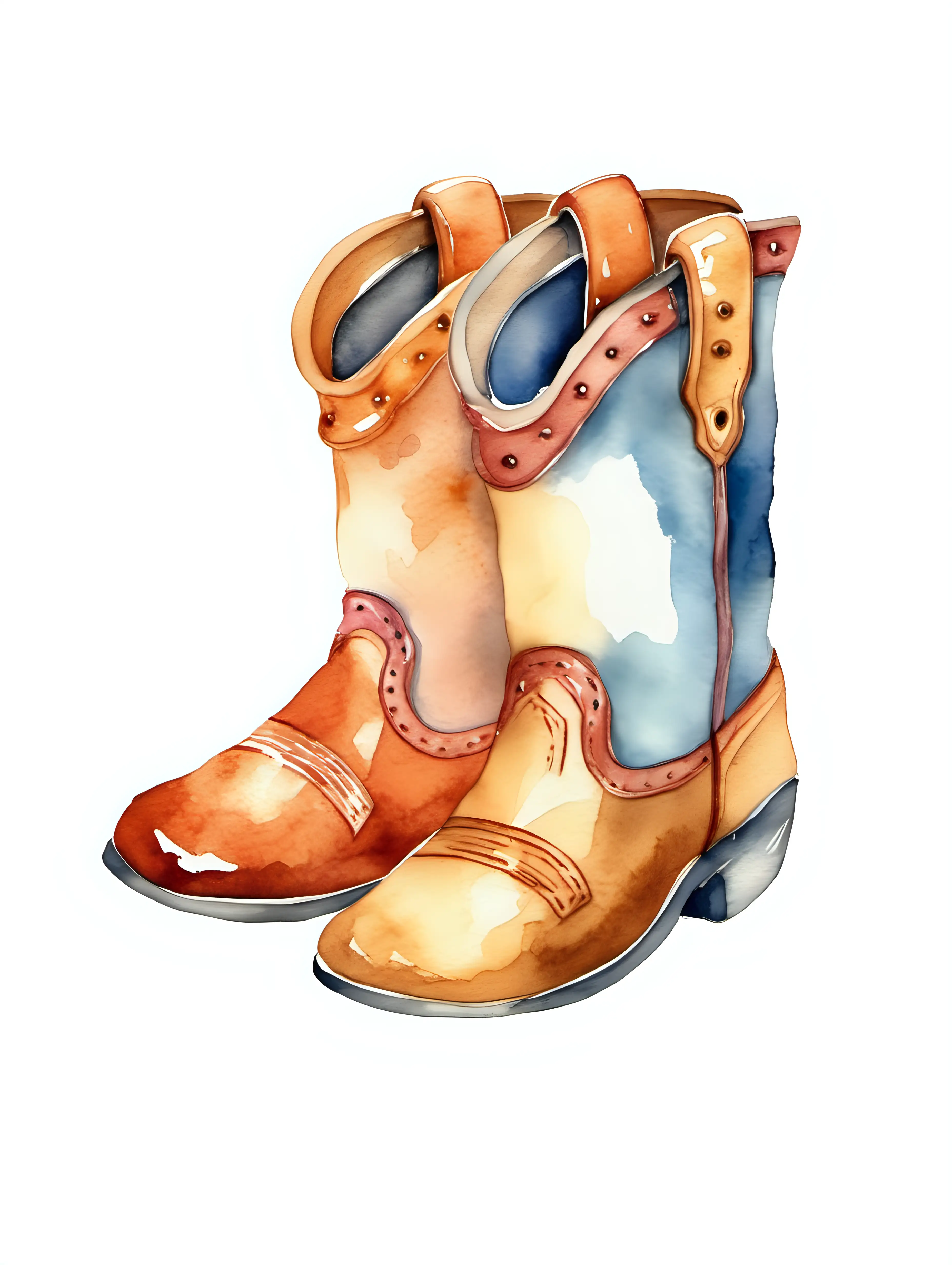 watercolor style, small single baby cowboy boots clipart, white background