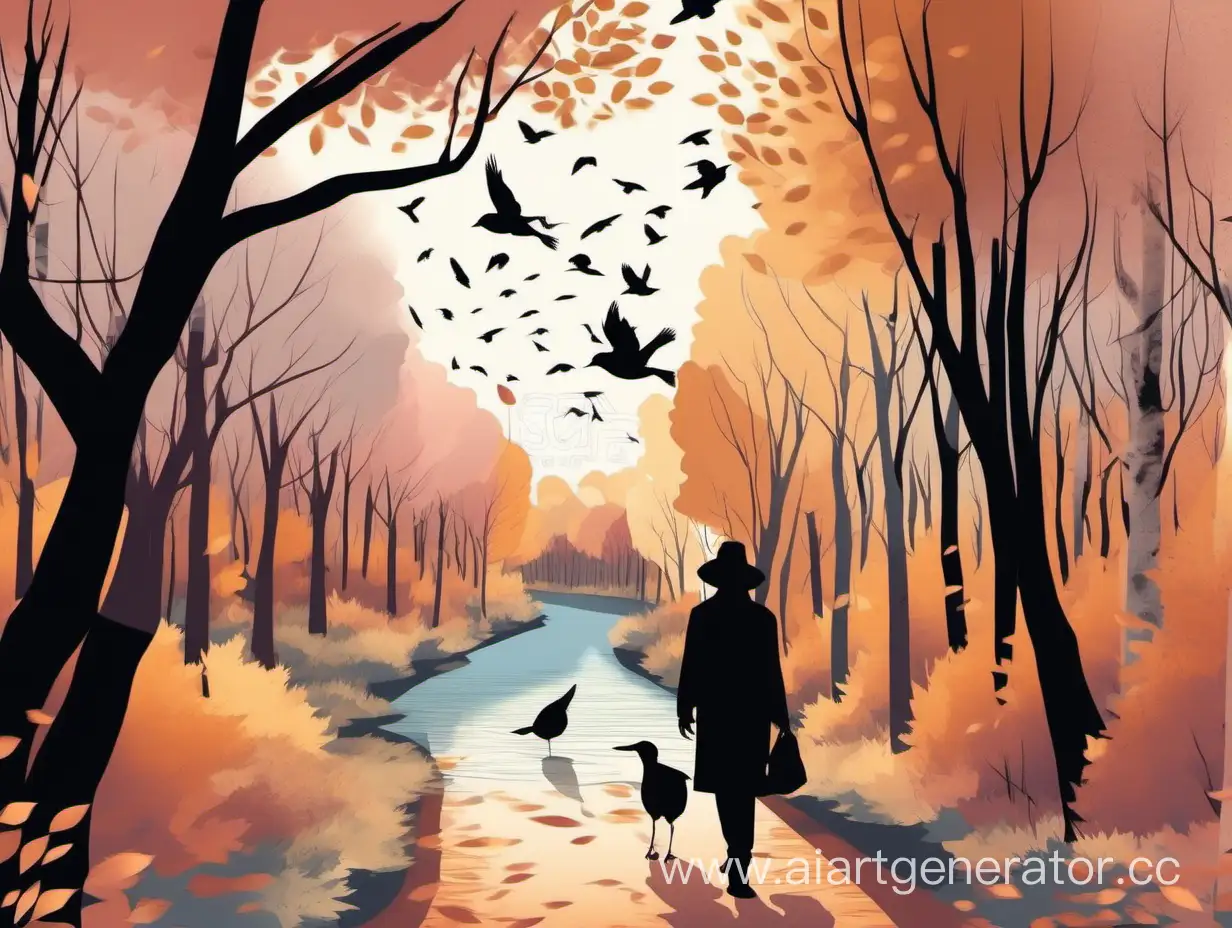 Autumn-Landscape-with-Silhouetted-Figure-Walking-by-River