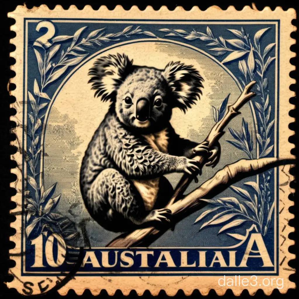 antique engraved postage stamp from australia featuring a koala 1930s