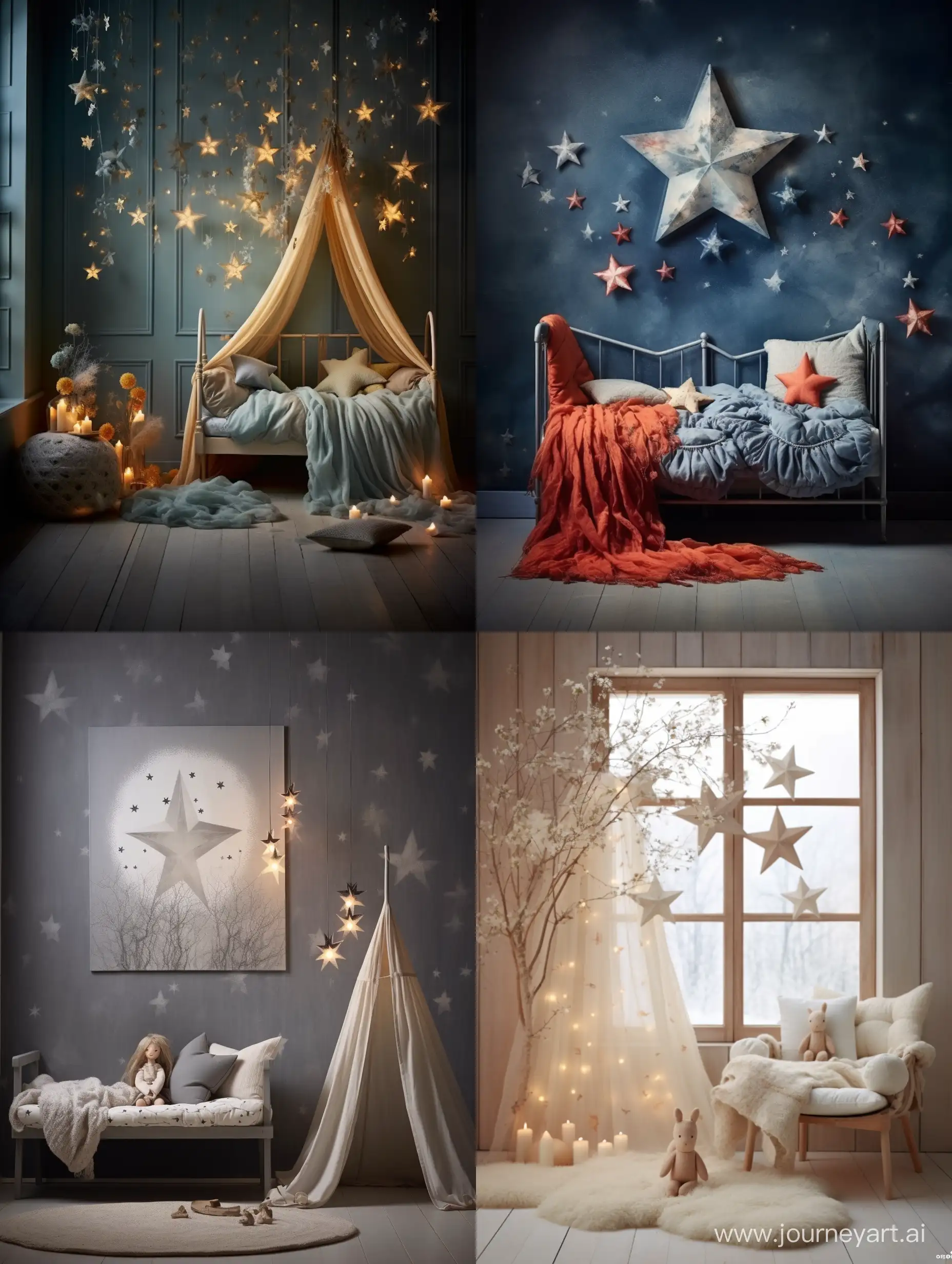 Burda Stil.  Kinderzimmer Gestaltung. Eine hervorragende preisgekröntes Fotografie. Auf dem Foto ein wunderschönes aus Märchenwolle gefilzte Stern zu sehen, mit feiner Stickereien verschönert.  