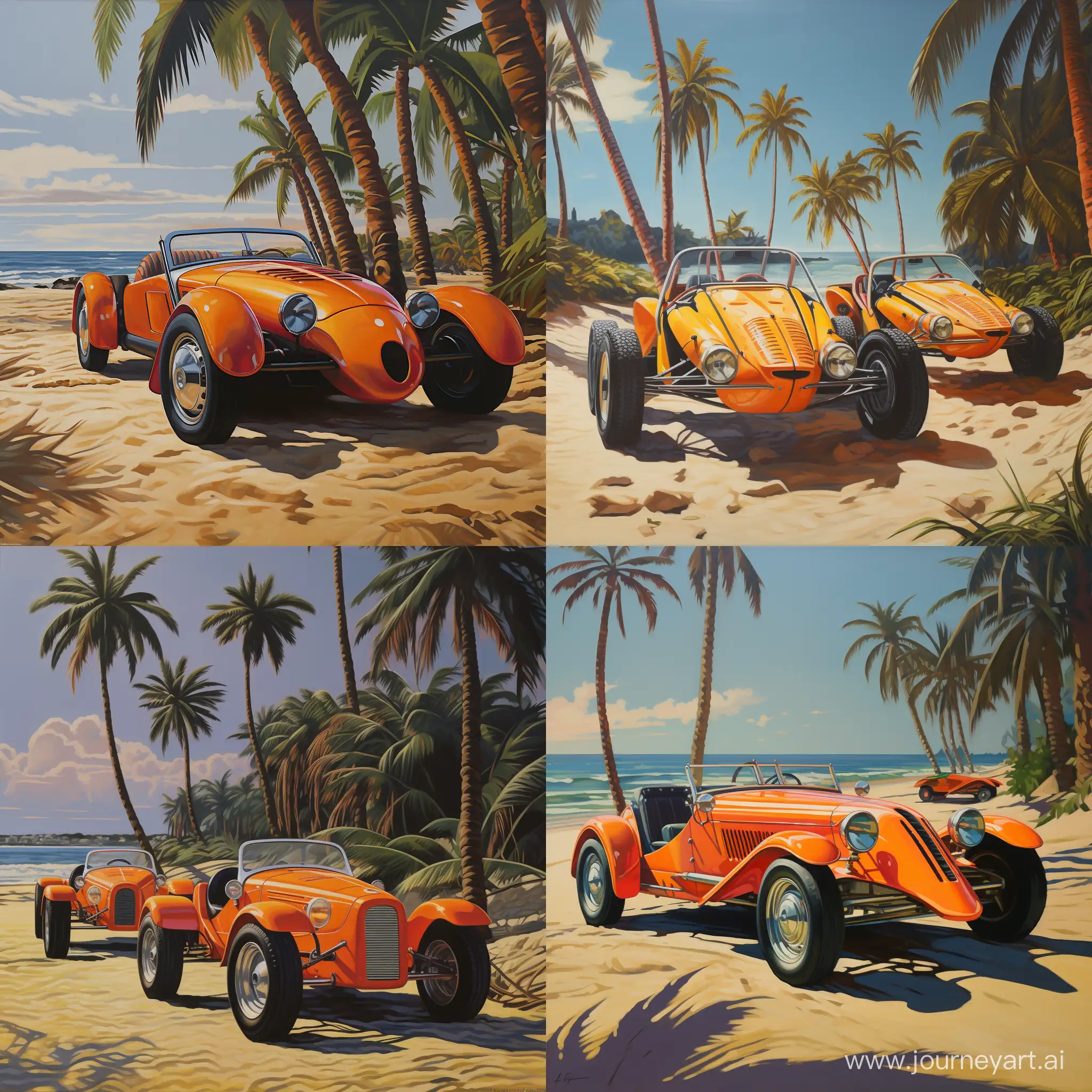 Meyers-Manx-Buggys-on-the-Beach-with-Palm-Trees