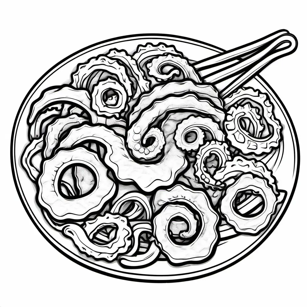 Simple-Fried-Calamari-Coloring-Page-for-Kids-Easy-Line-Art-on-White-Background