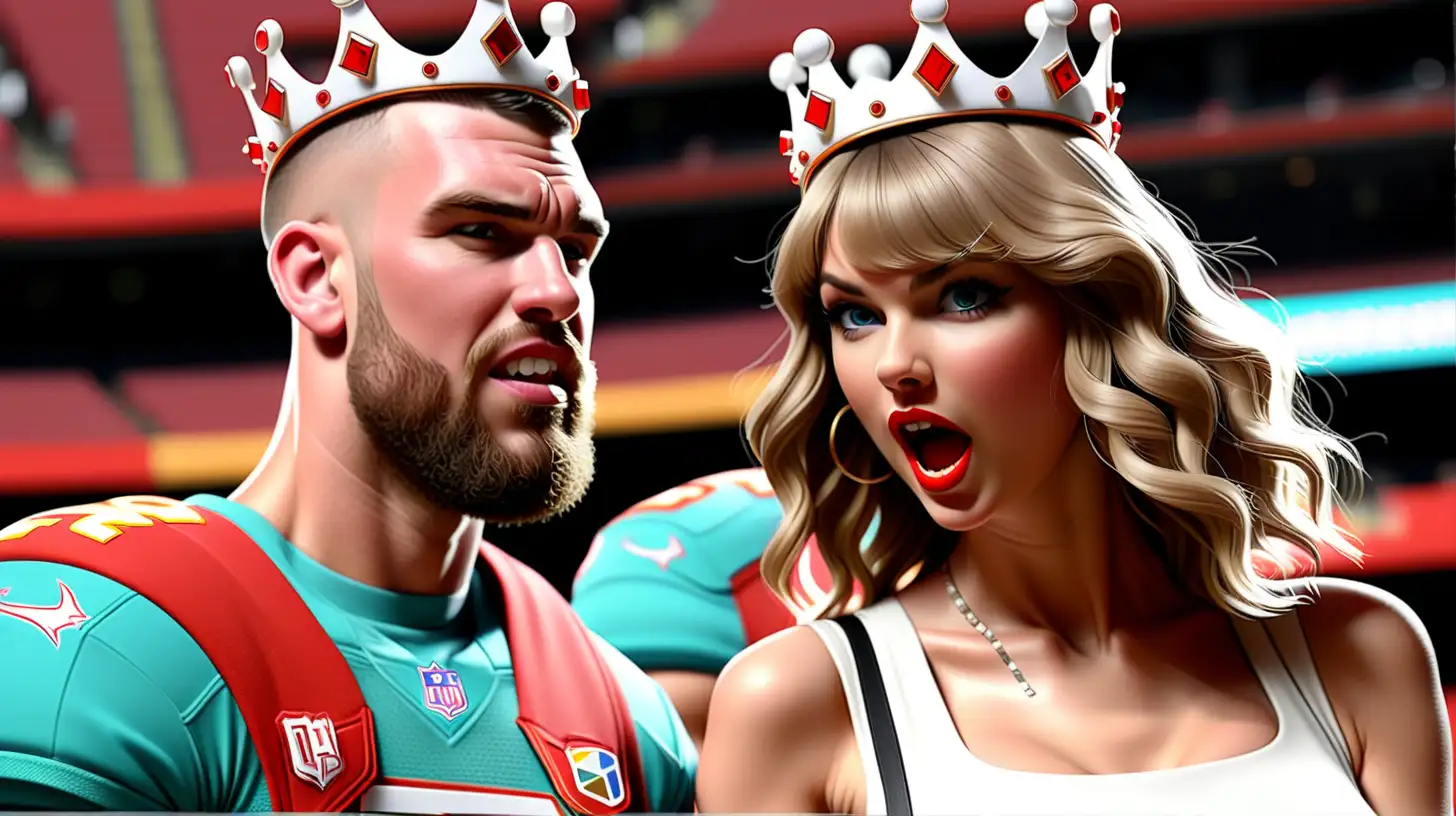 Celebrity Taylor Swift and NFL Star Travis Kelce Wearing Royal Crowns